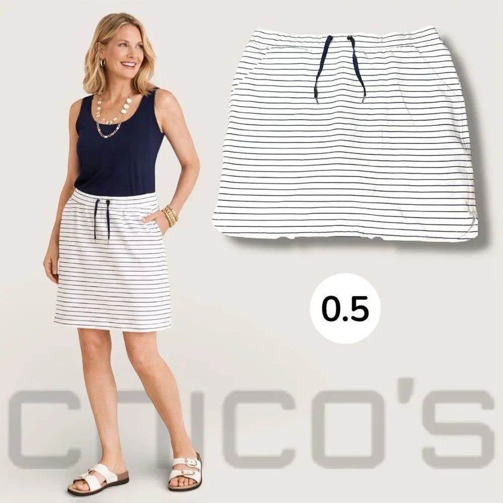 Chico's Zenergy Women's Striped Flat Front Skort Skirt Blue White Size 0.5 /US 6